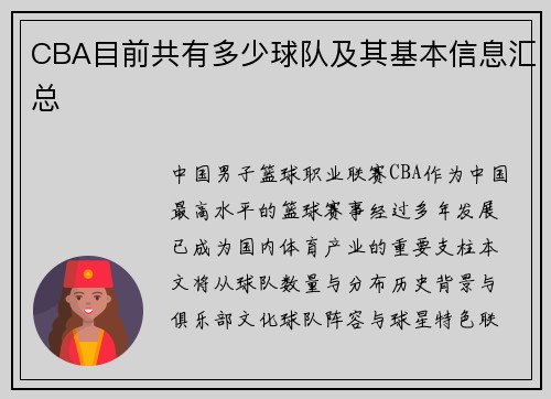 CBA目前共有多少球队及其基本信息汇总